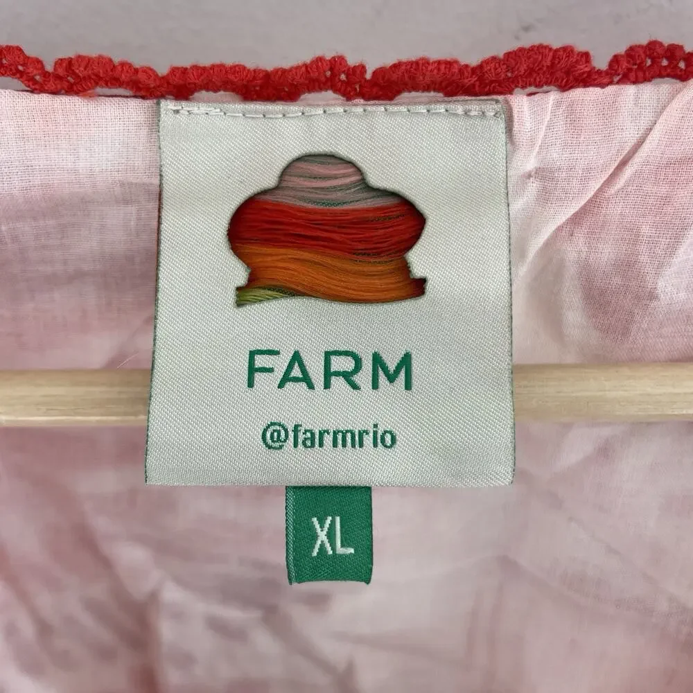 Farm Rio Tiles Red Floral Puff Sleeve Open Back Cotton Mini Sundress Size XL - Picture 4 of 5